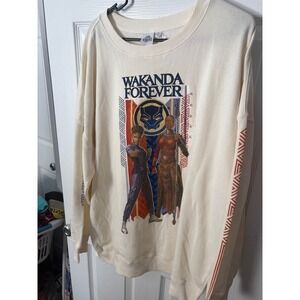 Marvel Studios Black Panther Wakanda Forever Graphic Sweatshirt Cream XL‎